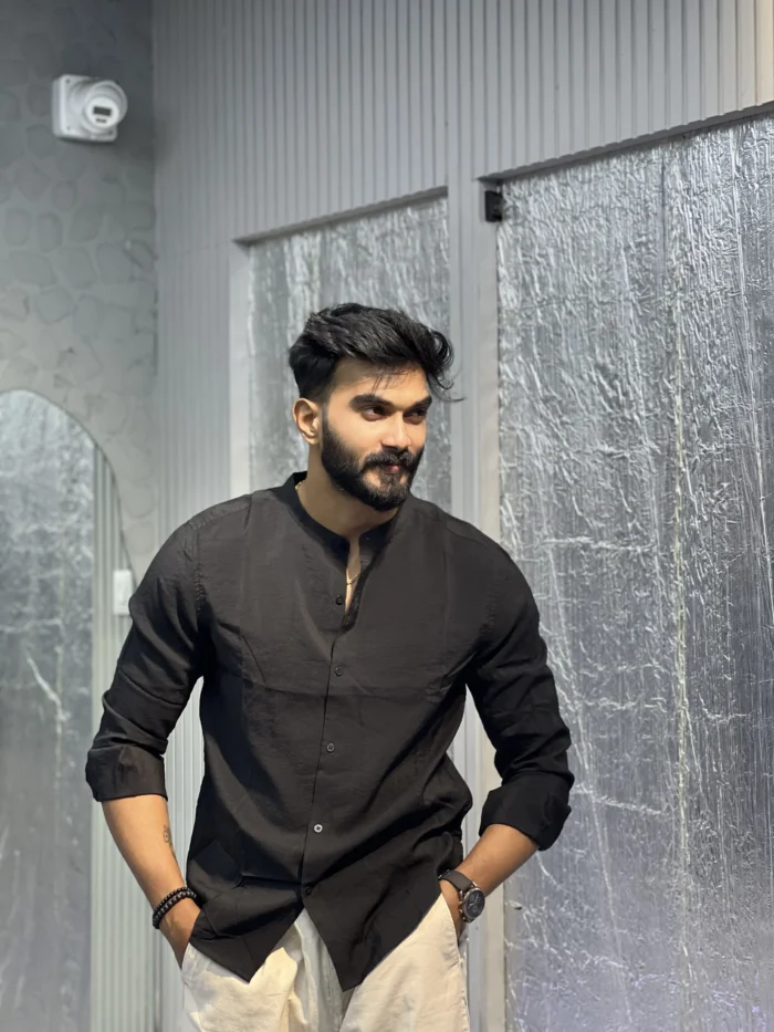 IMPORTED MANDARIN COLLAR  Solid BLACK