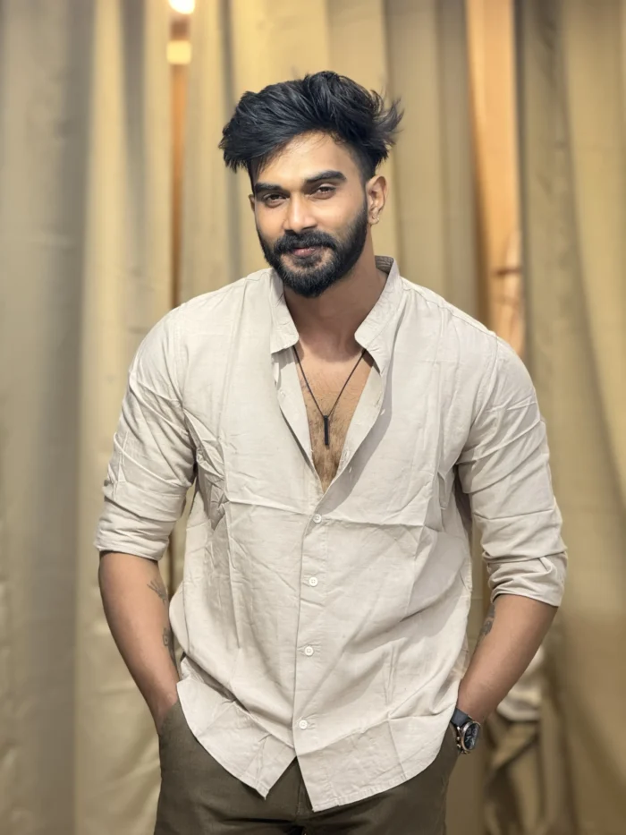 Linen blend mandarin collar