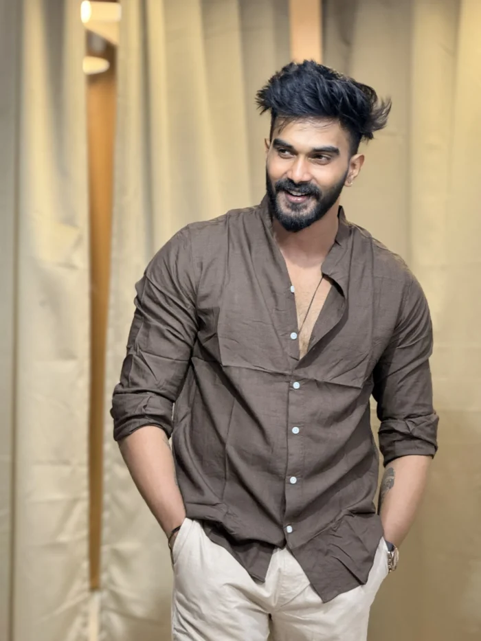 Linen blend mandarin collar