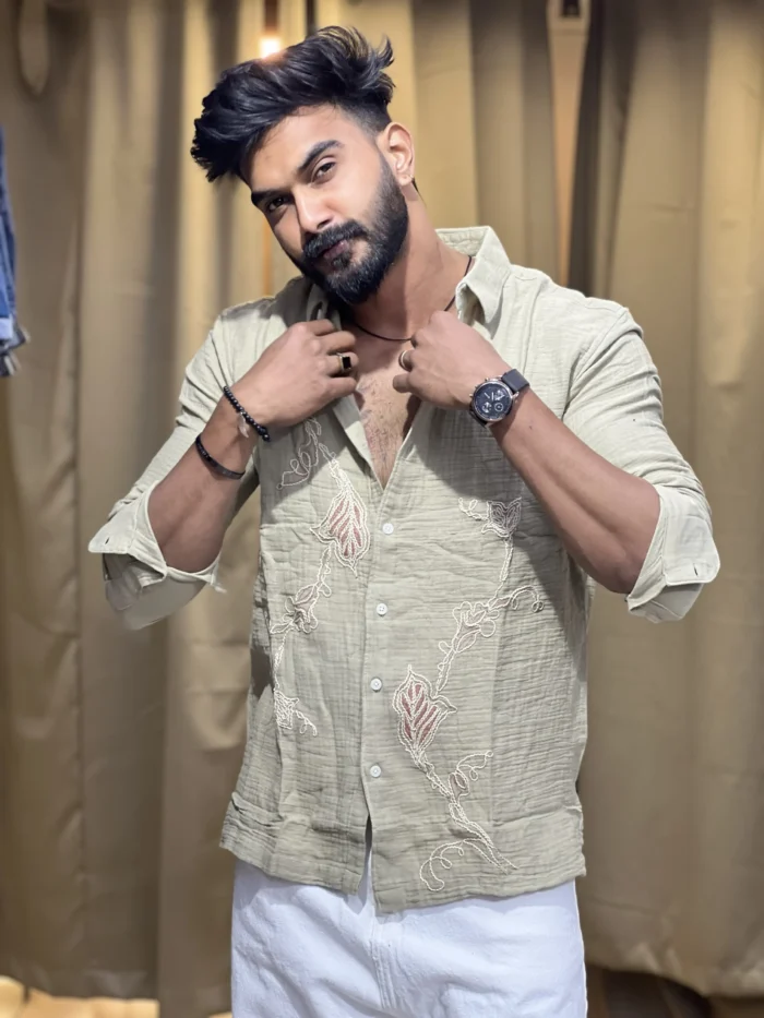 Emroidry linen blend shirt